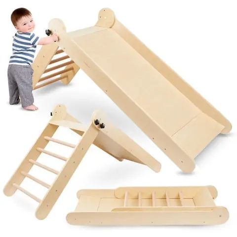 Toboggan Enfant - Mamabrum - Bois Pliable - Échelle Sûre - Aire de Jeux Intérieur - Favorise la motricité