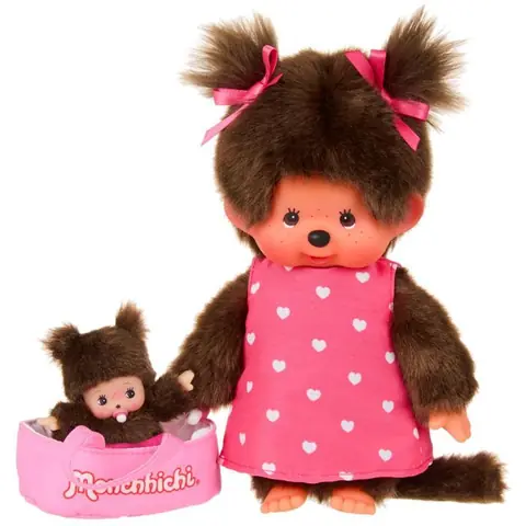 Maman & Bebi avec Sac de transport  20 cm  Poupée Monchhichi Kiki
