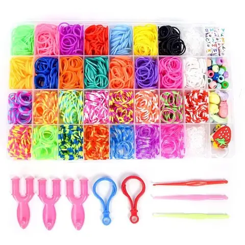 Kit de bricolage - Enfant - Bracelet élastique - 1400 élastiques - 40 perles lettres - 6 pendentifs fruits