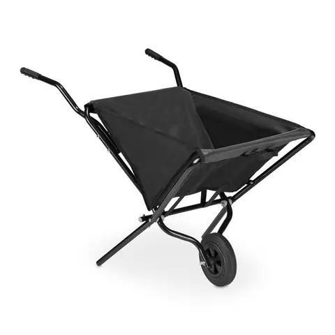 Relaxdays Brouette de jardin pliable roue en caoutchouc sans air acier & polyester 46 litres HLP 70x112x67 cm noire