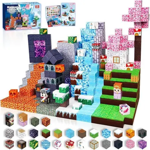 300 Blocs De Construction Magnétique (2 boites de 150) -NABAN -Jouet Adapté aux Enfants 3+ Ans Cubes Magnétiques Empilables