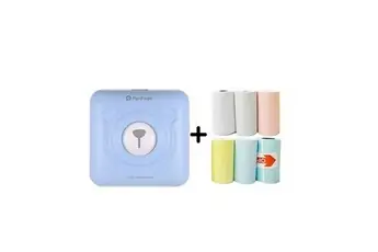 Mini imprimante photo thermiquea6 bluetooth pour téléphone portable avec 6 rouleaux de papier d'impression -bleu