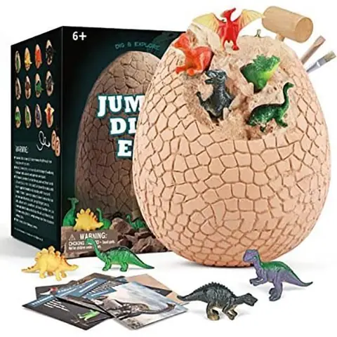 Jouets dœufs de Pâques - AMOUNE - Grand Oeuf Dinosaure - 14 Figurines - 3 Outils de Creusement - Multicolore