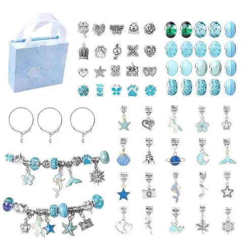 Kit fabrication bijoux perles roses 63 pièces avec chaînes licorne et sirène cadeau anniversaire ou Noël