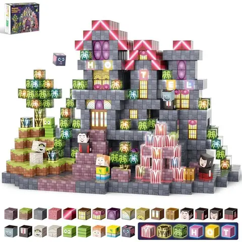 Blocs De Construction Magnétiques198 Pièces Cubes Magnétiques Avec LumineuxJeu Éducatif Montessori Stem Pour Enfants De 3 Ans+