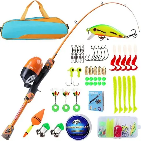 Canne à pêche télescopique portable et moulinet pour enfantsavec leurres de ligne de pêchesac de pêche Spincast