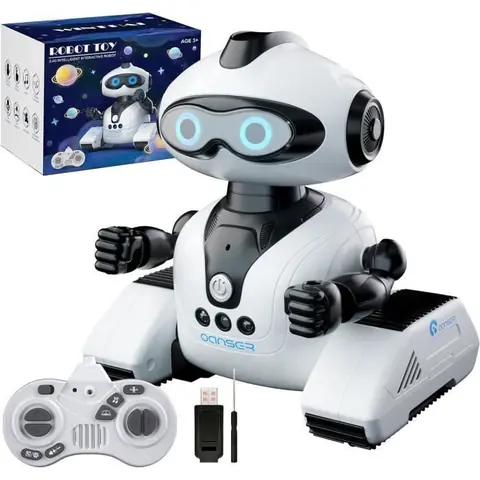 Jouet Robot pour Enfants - Marque - Modle - Blanc - Rechargeable USB - 3 ans - Chenille - Musique et Yeux LED YYV