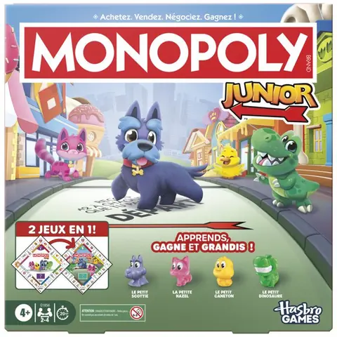 Monopoly Junior 2 en 1, plateau réversible pour enfants