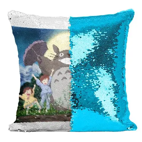 Fabulous Housse de Coussin à Sequin - Paillettes Turquoise Mon Voisin Totoro Dessin Foret Miyazaki [40 x 40 cm]