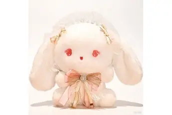 Peluche lapin Lolita avec noud papillon rose et bijou, 25cm