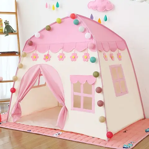 Tente jeu enfant château princesse - Portable étoiles brillantes intérieur extérieur - Rose