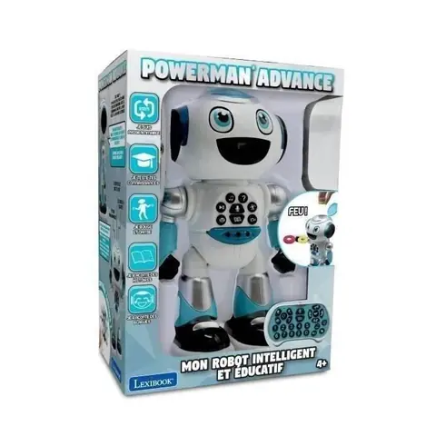Lexbook - Robot Programmable Powerman Advance  - Quiz Musique Jeux Histoires - Avec télécommande - Blanc et Bleu