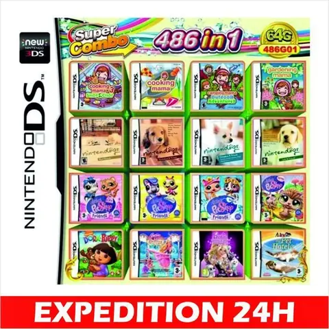 Cartouche de jeu - Mario - 486 en 1 - Nintendo DS/3DS/2DS - Couleur Noir - Licence Mario