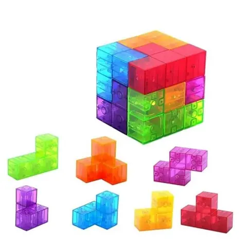 Jouet de construction magnétique - AMOUNE - Cubes 3D - 7 blocs - 54 cartes - 108 puzzles