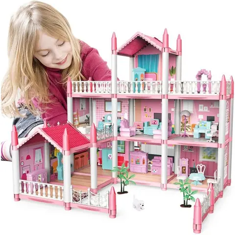 Maison de poupée 3 étages 9 pièces Une maison de poupée de rêve pour fille avec accessoires à partir de 6 ans-3Pcs