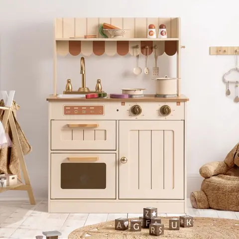 Les enfants jouent ensemble de cuisine - ROBOTIME ROBUD Cuisine enfant en bois - Olivia Caramel
