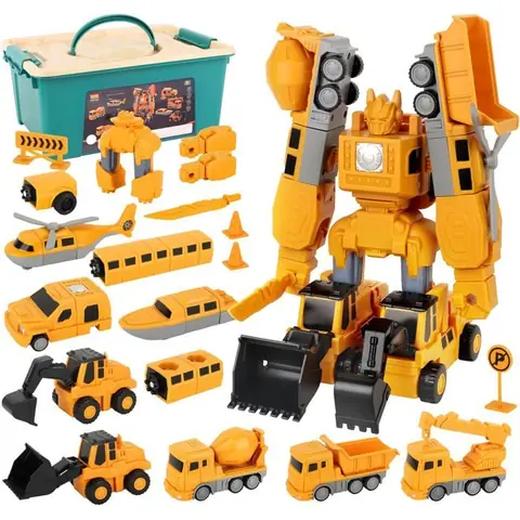 Blocs de Construction Magnétiques 35PCS Ensemble de Jouets de véhicules de Chantier Robot Transformable Jouets Enfants de 3 à 9 Ans