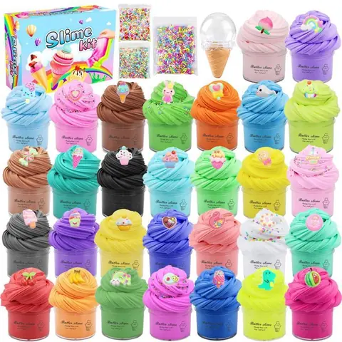 Jeu de pâte à modeler - CUNEARY - Lot 30 mini slimes - 30 couleurs - Super doux non collant - Parfumé réutilisable