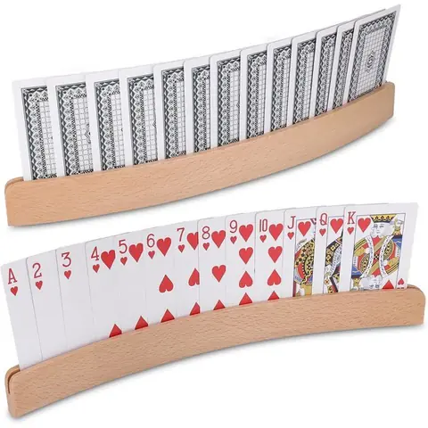 Lot de 2 porte-cartes à jouer porte-cartes de jeu incurvé en bois porte-cartes mains libres pour poker/bridge/Uno