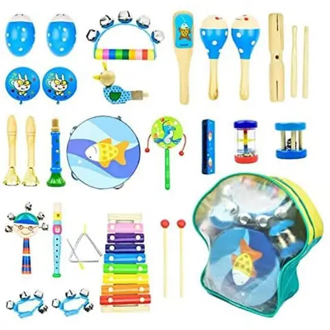Instruments de Musique pour Enfants 25PCS Set en Bois Percussion pour Bébé avec Xylophone Tambourin Triangle et Autre Instrument