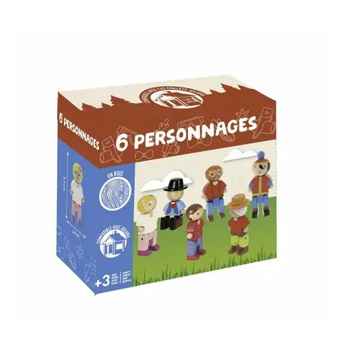 JEUJURA - Coffret de 6 personnages en bois - Jeu de construction en bois - Mixte - A partir de 3 ans