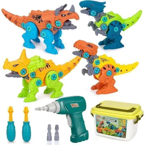 Dinosaure Jouet Démonter Dinosaure Garçon 3 5 6 Ansavec Boîte de Rangement Perceuse ÉlectriqueDIY Construction jouet enfant