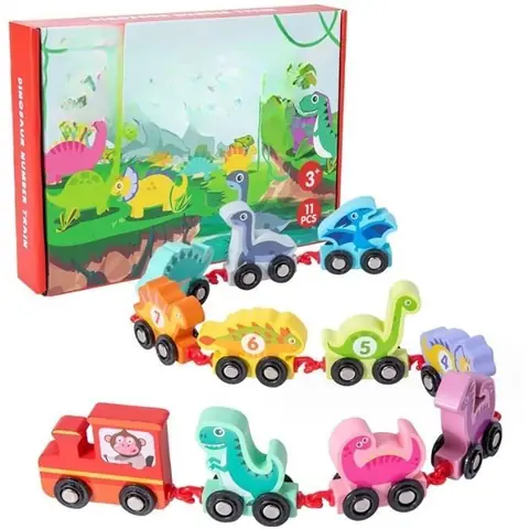 Jouet en Bois - Dinosaure - Train Magnétique - Pour Enfants 1-4 Ans - Éducatif - Cadeau Garçon