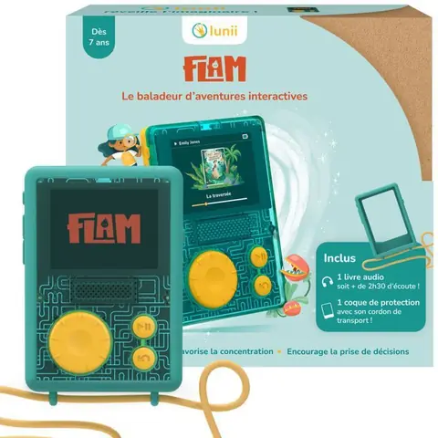 Lunii - Pack FLAM - Baladeur daventures audio interactives pour enfants de 7 à 14 ans et sa coque assortie verte - Livre...