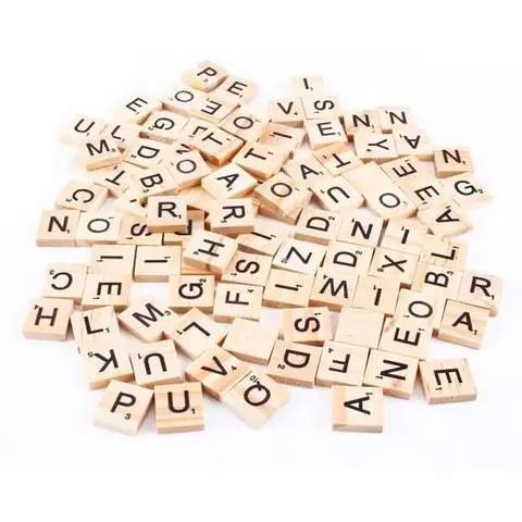 Jeu de lettres - Scrabble - 100 pièces en bois - Lettres noires - Accessoire dartisanat