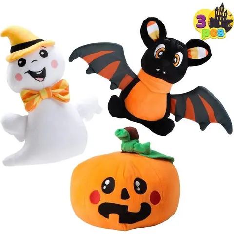 Lot de 3 peluches Halloween mascottes Fantôme Citrouille Chauve-souris en polyester doux jouet câlin et décoration chambre