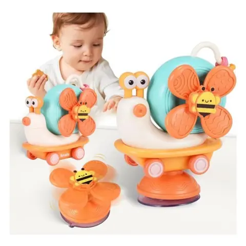 Jouet Chaise Haute avec Ventouse Spinner - Baby Spinner - Escargot Sensoriel - Orange
