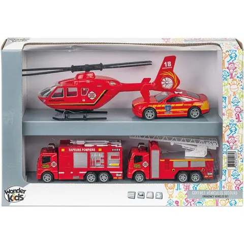 Set de véhicules miniatures pompiers - WONDERKIDS - DS067W - Multicolore - 4 véhicules - Non toxiques