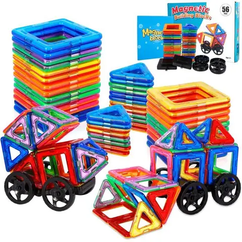 56 Pcs Ensemble De Blocs De Construction MagnétiquesJouets ÉducatifsCadeau Parfait Pour Les Garçons Et Les Filles Âgés De 3 À 8