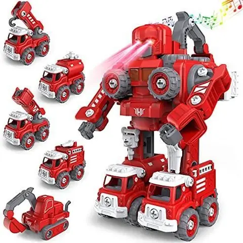 Robot Voiture Jouet 5 en 1 DIY Déformation Assembler Véhicules Robot Jouet Camion Pompier Véhicules de Construction Camion Cadeau