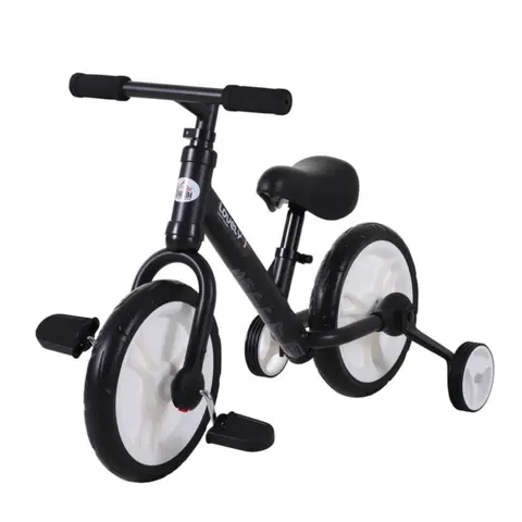 Draisienne Enfant 2-5 Ans Noir avec Pédales et Stabilisateurs Selle Réglable 85x36x54 cm Jouet Éducatif Premier Vélo