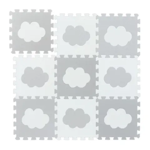 Relaxdays Tapis de sol puzzle bébé éveil motif nuage 18 pièces mousse sans polluants LxP: 915 x 915cm blanc/gris