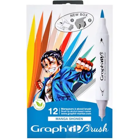 Set 12 marqueurs à alcool Graph it Manga Shonen double pointe extra fine et pinceau