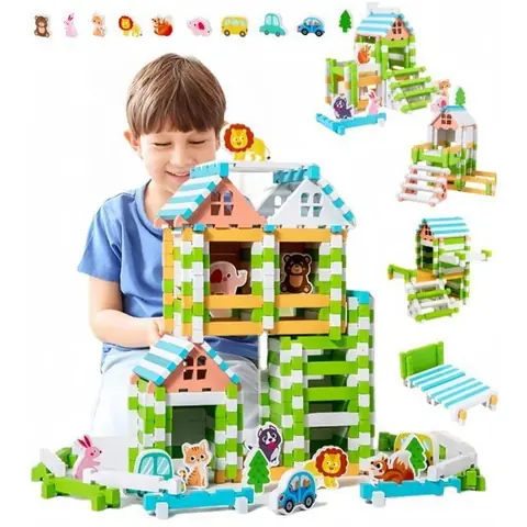 Jouets de construction pour Enfant 3 4 5 Ans - Lot de 120 - Bois de pin naturel - Blocs de construction durable et non toxique PZCC