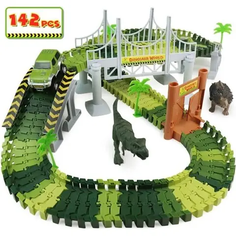 Circuit Voiture Enfant - Dinosaure - 142pcs - Flexible - Cadeau 3-6 Ans