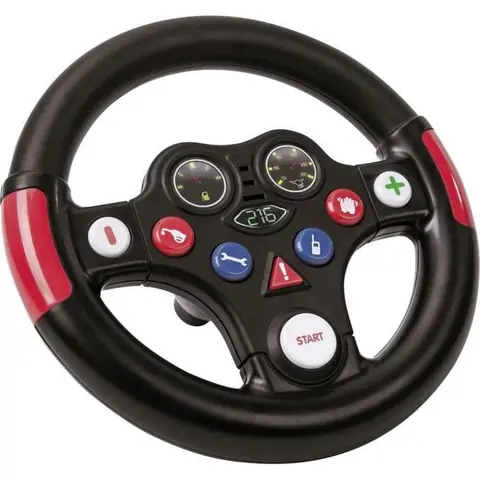 Volant sonore BIG Racing - Jeu de voiture pour enfant - Noir rouge et bleu - Reproduit des bruits de course