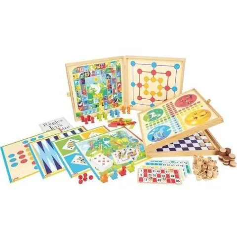 JEUJURA Coffret de Jeux classiques - 150 règles - Pions bois