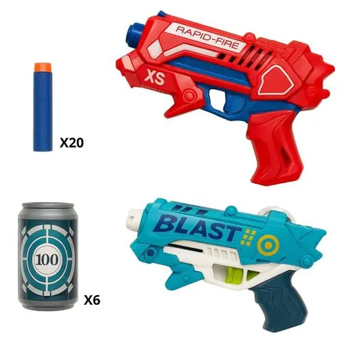Pack de 2 Pistolets à Fléchettes Mousse - Sécurisés - 20 Fléchettes - 6 Cibles - Pour Enfants à Partir de 6 Ans