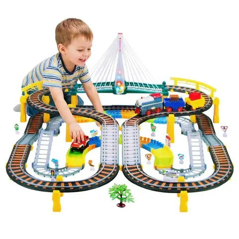 Circuit 2-en-1 Kinderplay: train électrique et piste auto pont lumineux loco sonore (KP0635)