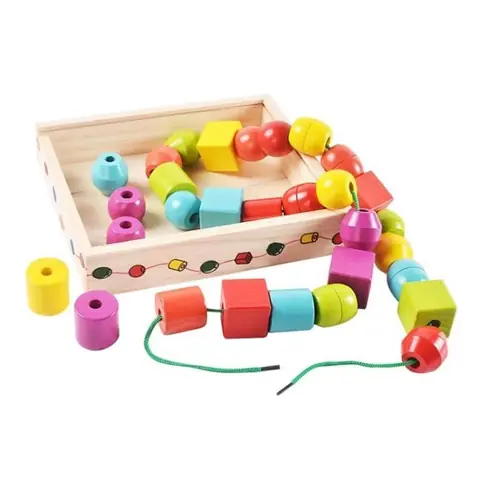 Perles en bois - 30 PCS - Couleurs vives - Formes variées - Inclus 2 lacets colorés