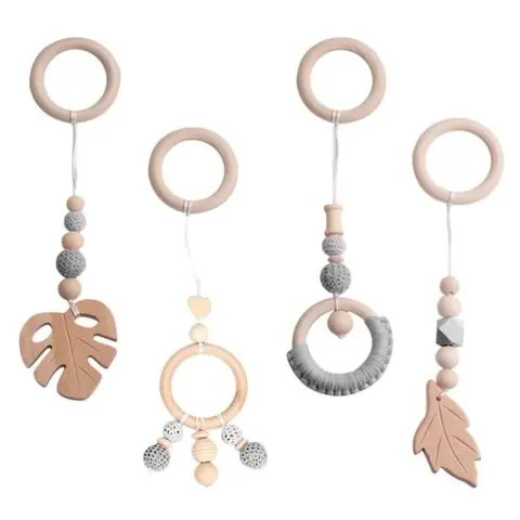 Lot de 4 arches de jeu en bois pour bébé - Arche de jeu en bois pour bébé - Gym - Jouet actif pour bébé - Gris