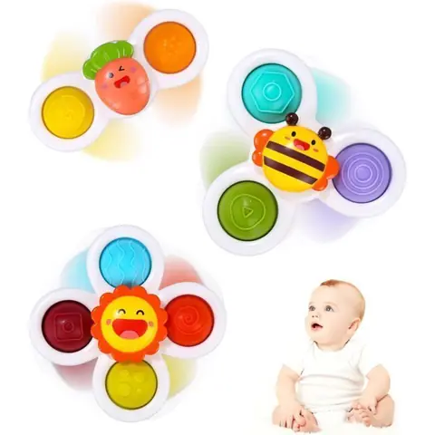 3 Pièces Jouets TournantsJouet à VentouseJouets De Bain Ventouse Spinner Bébé (1-3 Ans) Jouets Jouet Sensoriel pour Bébé