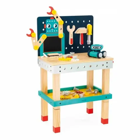 Jeu de Bricolage Enfant - JANOD - Établi Robot BricoKids - 51 Accessoires - 3 Outils - Évolutif
