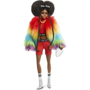 BARBIE EXTRA Manteau Multicolore Brune Coupe Afro