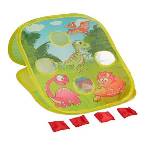 Relaxdays Jeu de lancer pour jeunes enfants motifs de dinosaures 4 sacs à lancer intérieur et extérieur. multicolore