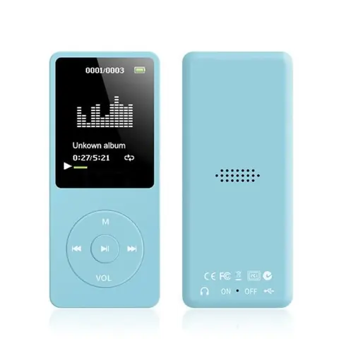 Lecteur de musique MP3 MP4 mini baladeur de sport 16G haut-parleur externe adapté aux enfants lecteur MP3 enfichable 16 Go bleu